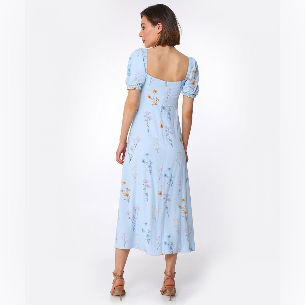 Self-Portrait Floral Watercolour Crepe Midi Dress | Size: 6 | Color: Powder Blue - Picture 2 of 13